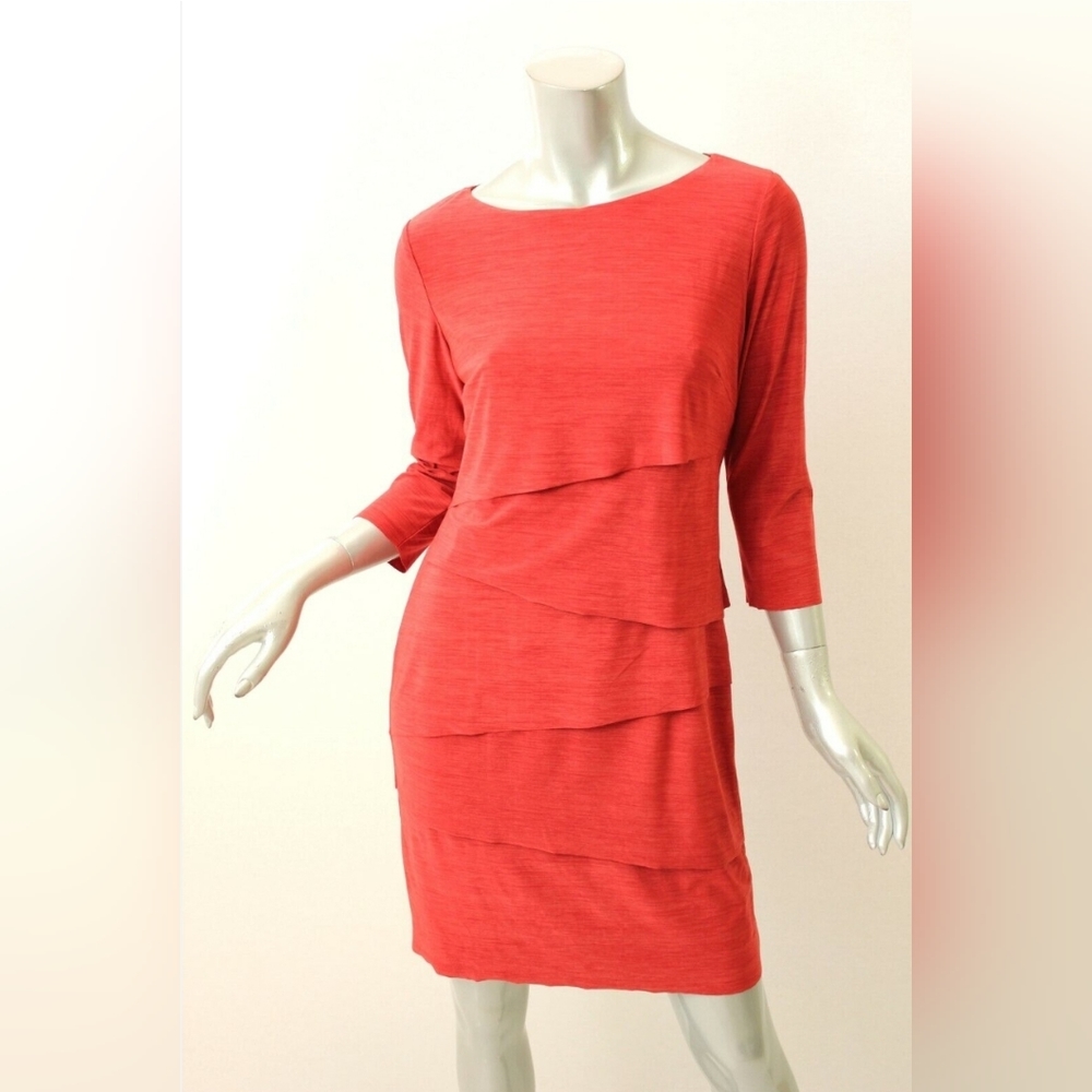 Tahari by Arthur S Levine brick orange layered sheath dress, Sz 4